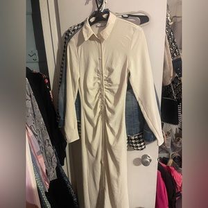 Beidge/ off white midi/maxi buttton ruched dress
